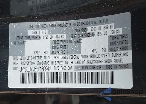 2017 Toyota Yaris Ia from USA, damaged, VIN 3MYDLBYV6HY160942